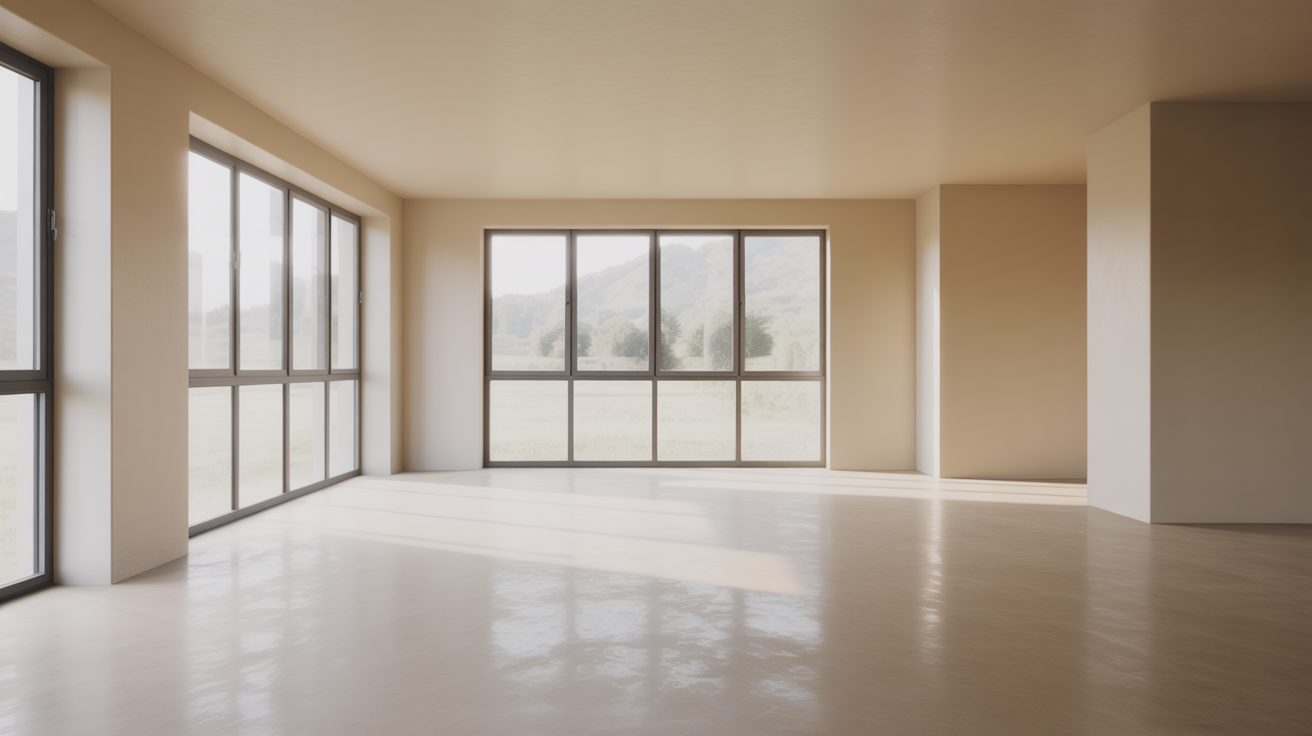 Bright empty room in a modern new home with newly painted walls and clean floors, ready for furnishing and decoration.