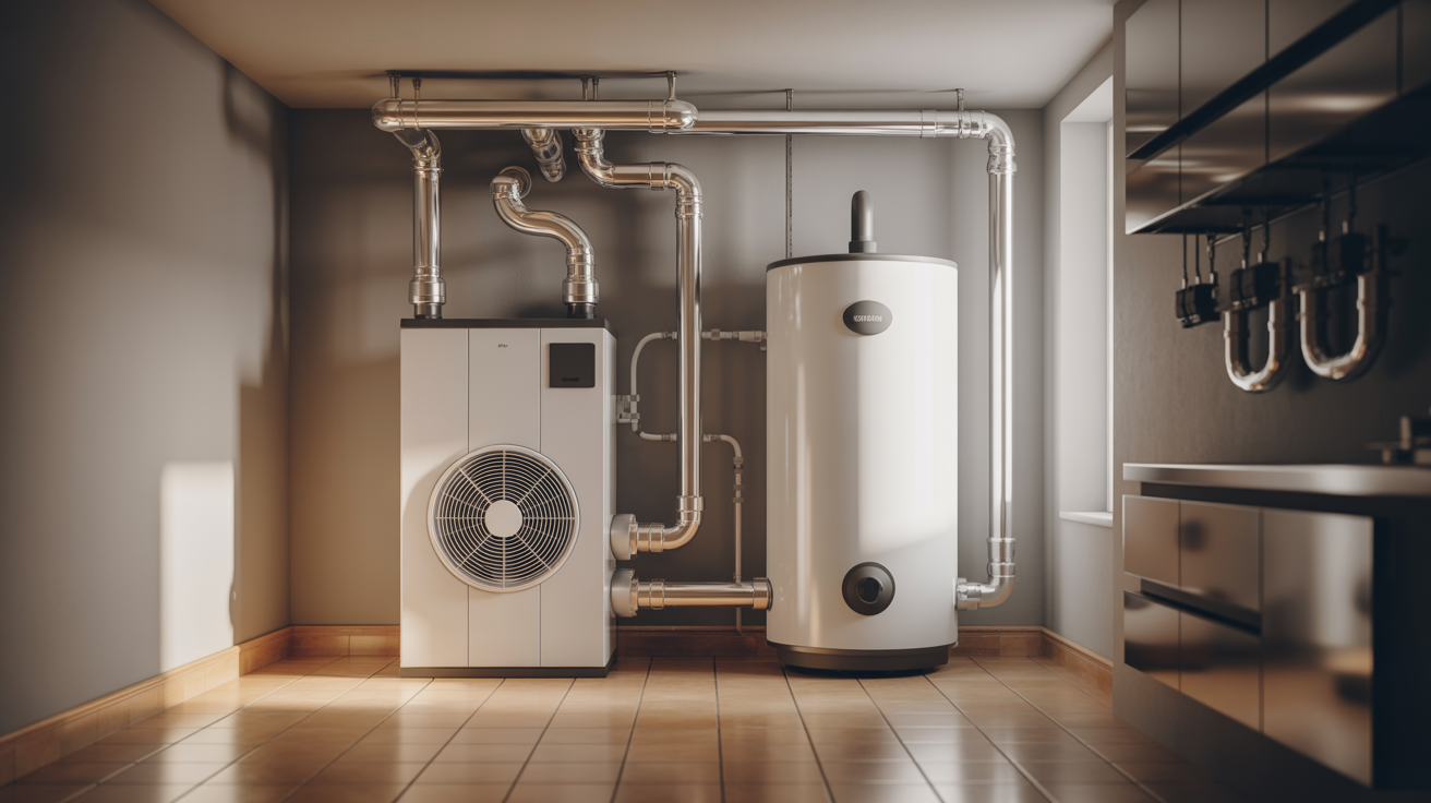 Pristine utility room showcasing proactive maintenance on modern HVAC unit, ensuring property longevity and optimal system efficiency.